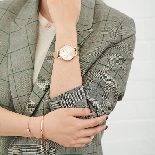 Abstract Florals Rose Gold Mesh Watch