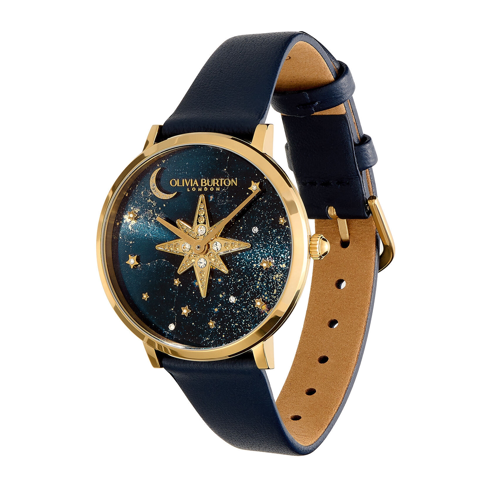 Celestial 35mm Nova Slim Gold & Sapphire Blue Leather Strap Watch 