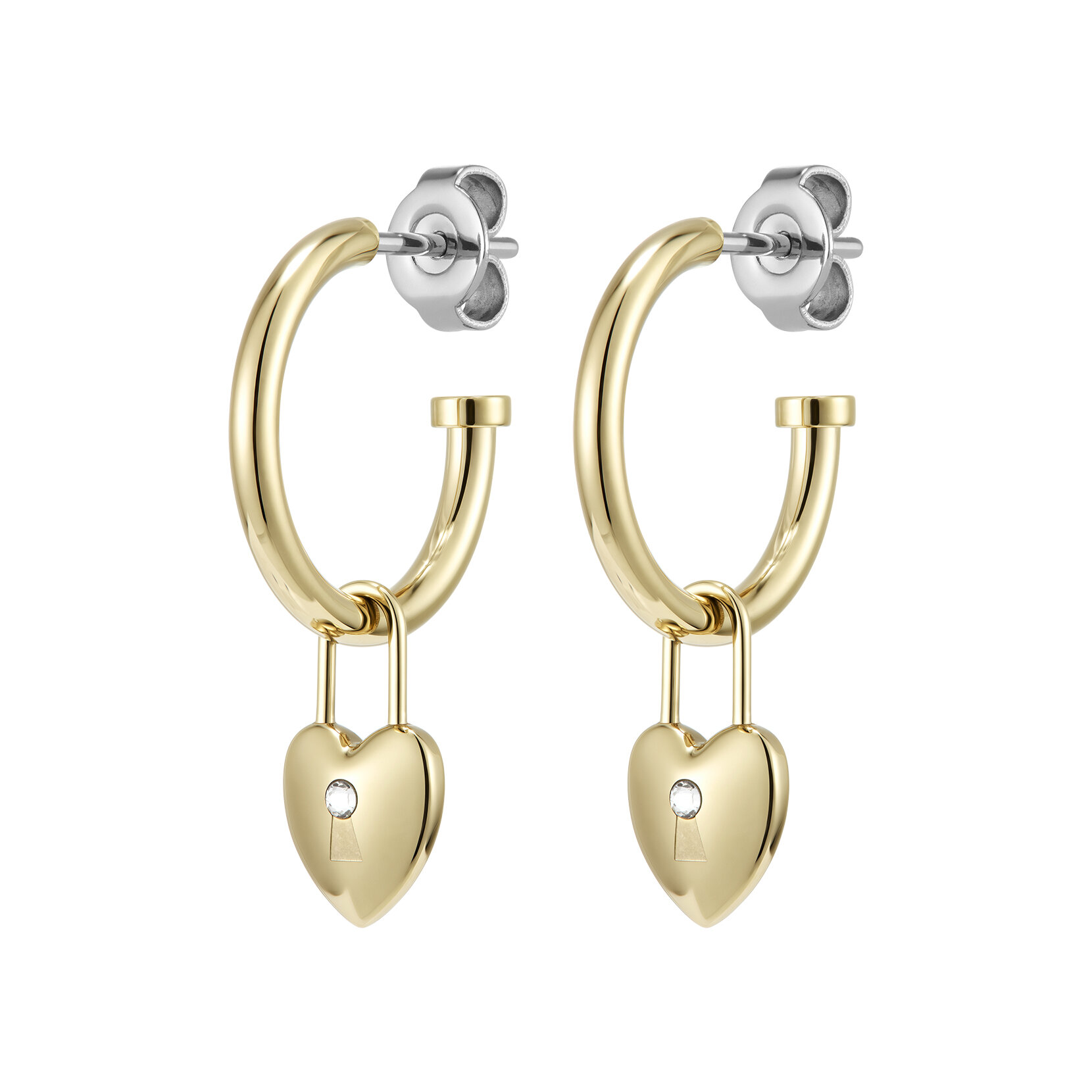 Locked Heart Gold Plated Hoop Earrings