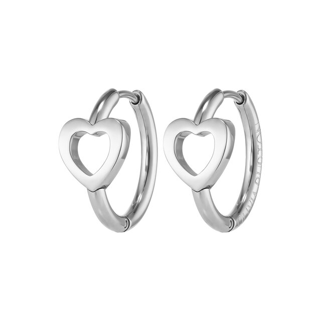 Kindred Interlink Heart Silver Tone Hoop Earrings