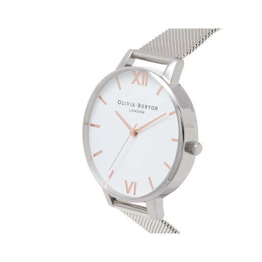 White Dial Rose Gold & Silver Mesh Watch