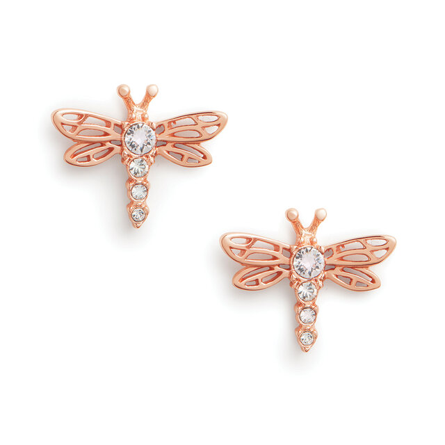 Rose Gold Dragonfly Stud Earrings