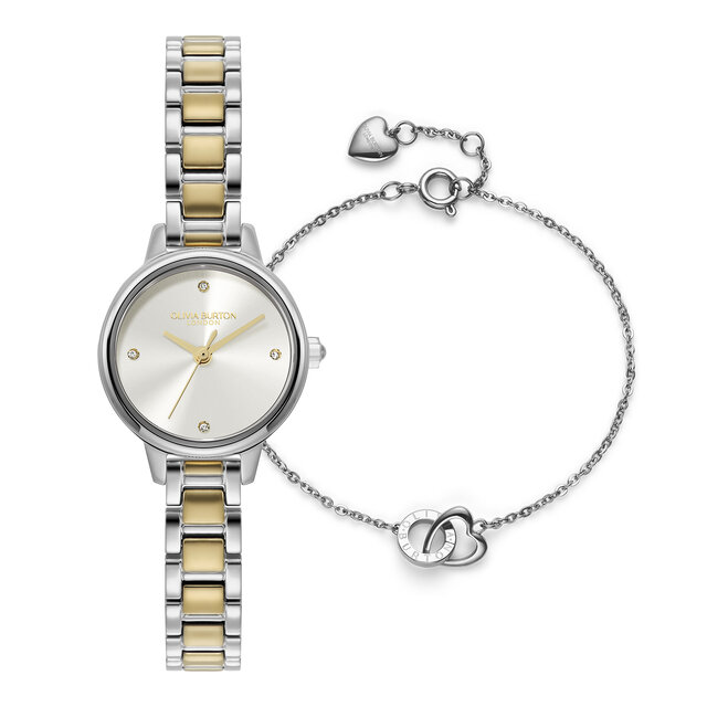 23mm Mini White & Two Tone Bracelet Watch & Kindred Interlink Bracelet Gift Set