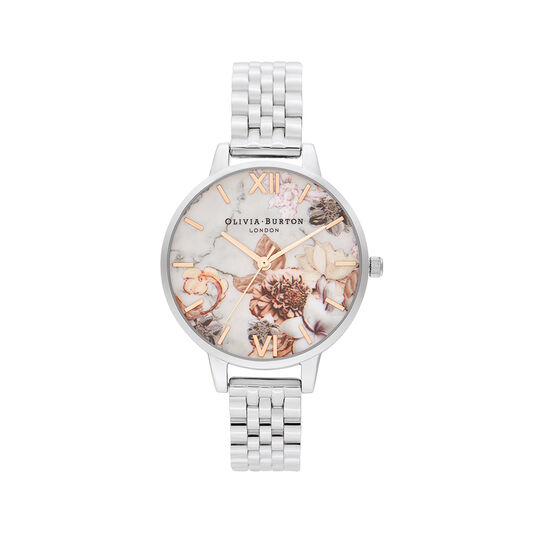 Marble Floral Silver Watch