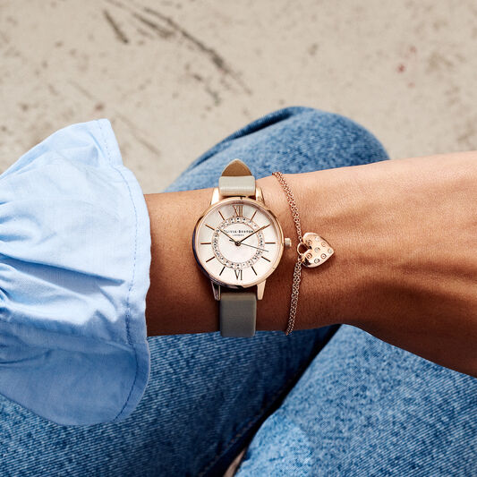 Wonderland 30mm Rose Gold & gray Leather Strap Watch