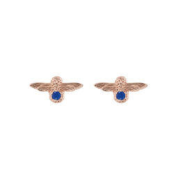  3D Bee Stud Earrings Rose Gold with Lapis Lazuli Gemstone 