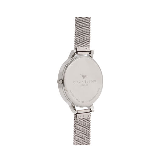 Abstract Florals Silver Mesh Watch