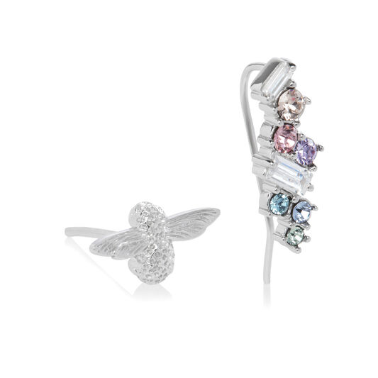 Rainbow Bee Crawler & Stud Silver
