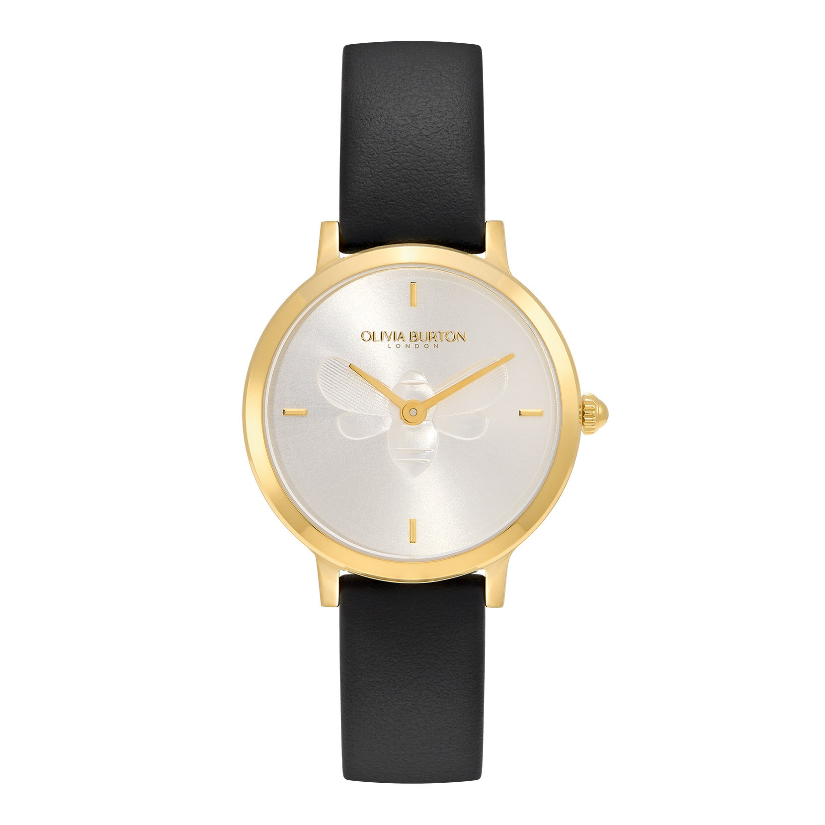 28mm Bee Ultra Slim Gold & Black Leather Strap Watch