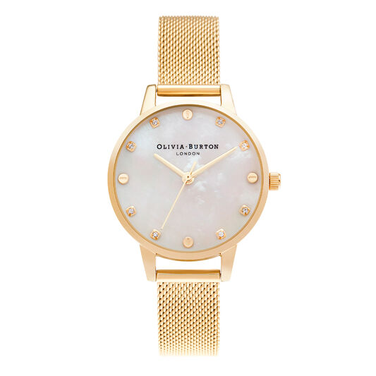 Midi Mother of Pearl Dial Pale Gold Mesh Watch