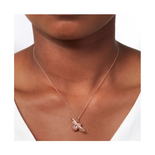 Bejewelled Bee Necklace Rose Gold & Amethyst