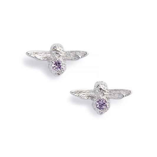 Bejewelled Bee Bracelet and Earrings Gift Set Sterling Silver & Amethyst