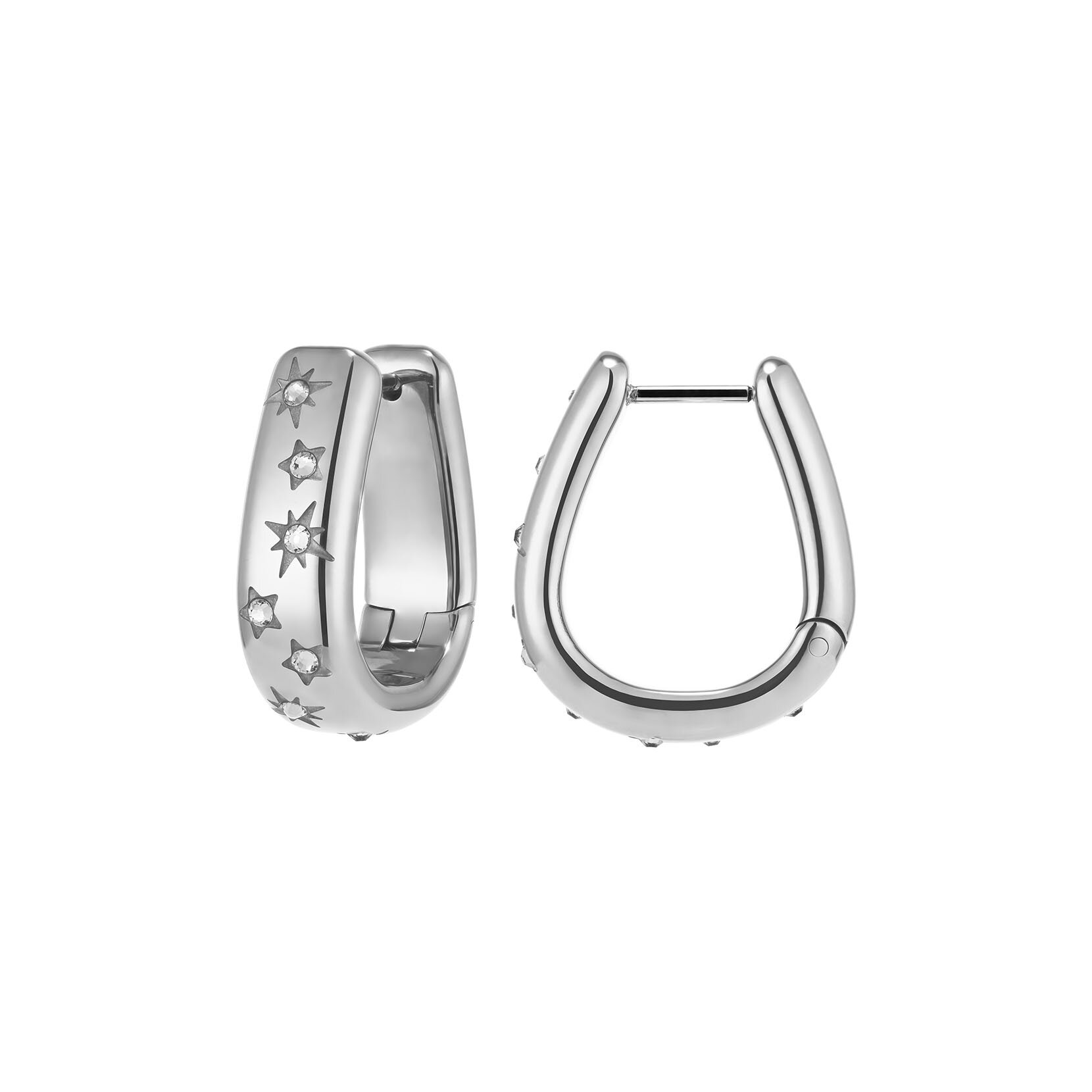 Celestial Crystal Silver Tone Hoop Earrings