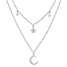 Silver Moon & Star Double Chain Necklace