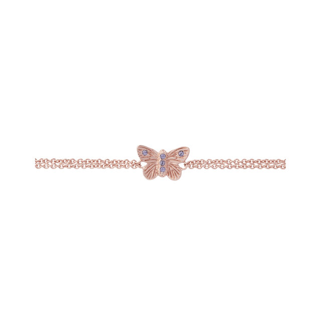 Bejewelled Butterfly Chain Bracelet Rose Gold & Rose Quartz