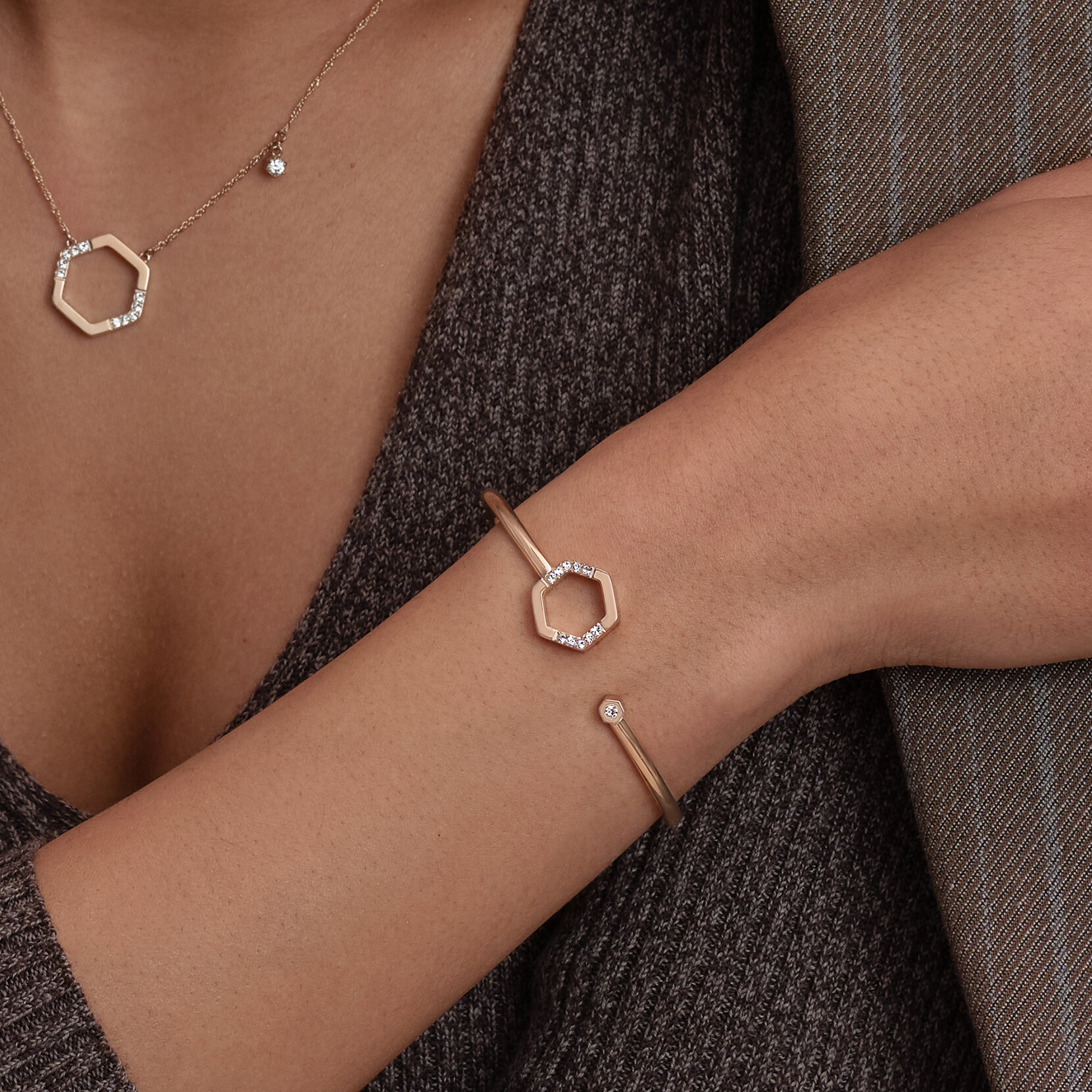 Crystal Honeycomb Rose Gold Plated Bangle