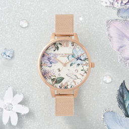 Demi Silver Glitter Dial & Rose Gold Mesh