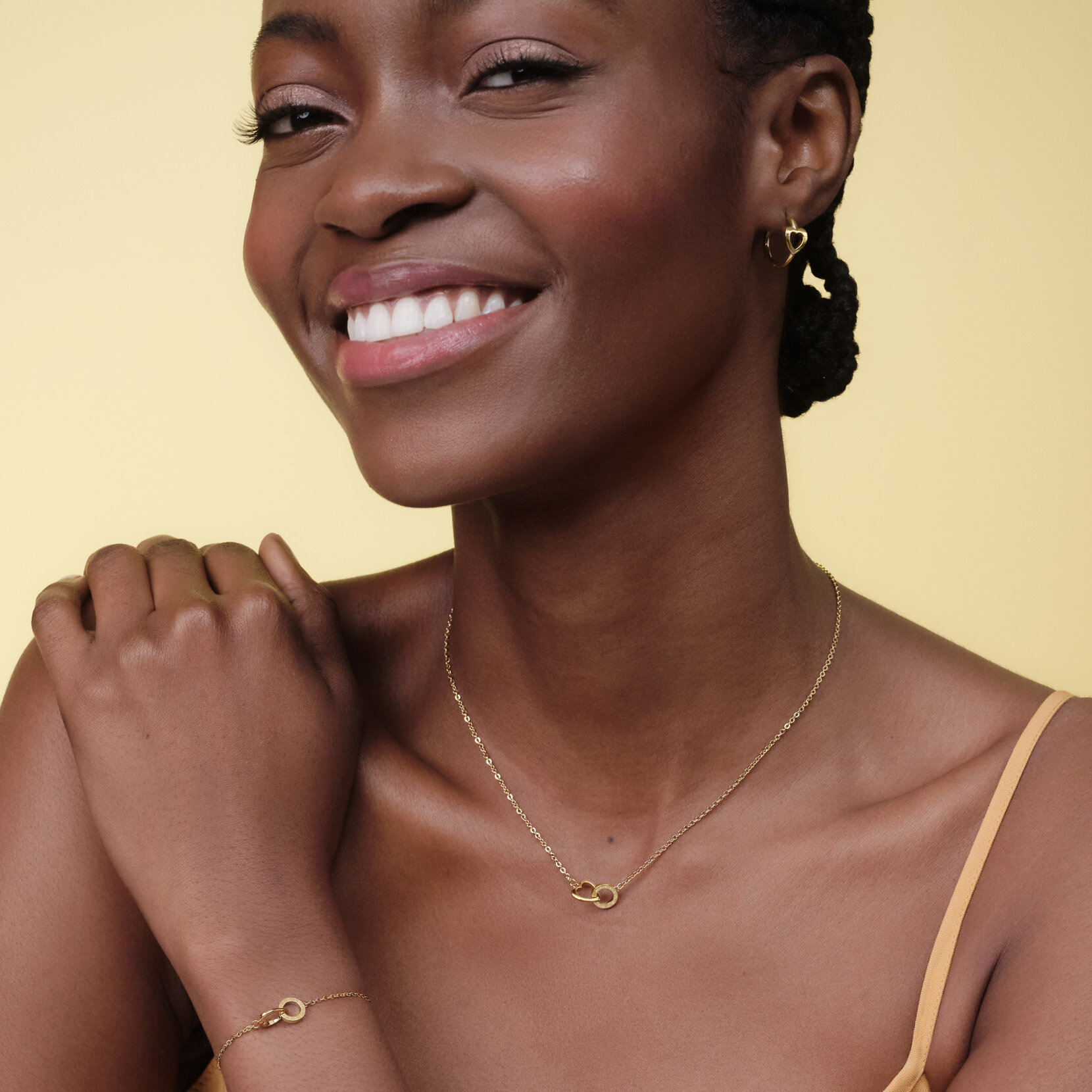 Kindred Interlink Heart Gold Plated Hoop Earrings