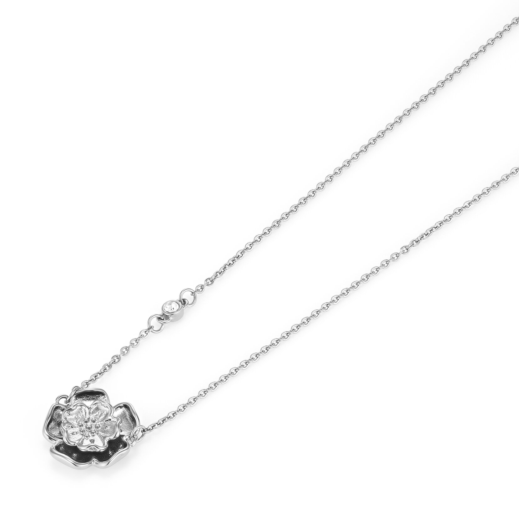 Tudor Rose Silver Tone Pendant Necklace