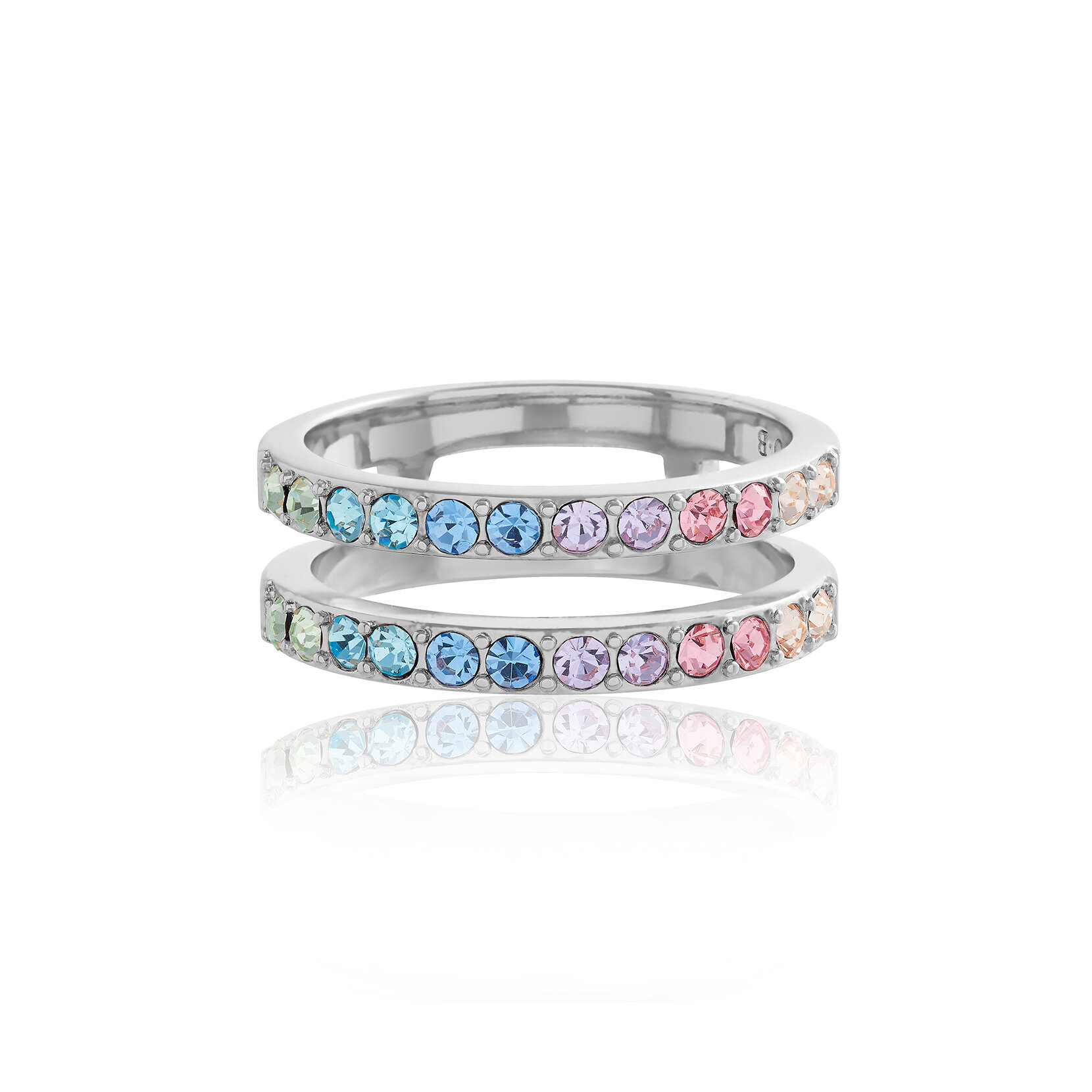 Silver Rainbow Double Band Ring L