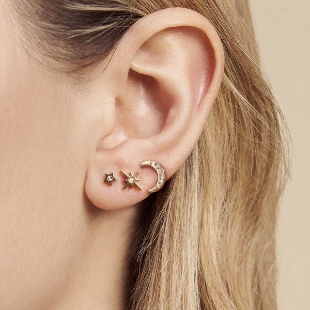 North Star & Moon Gold Stud Earrings Set