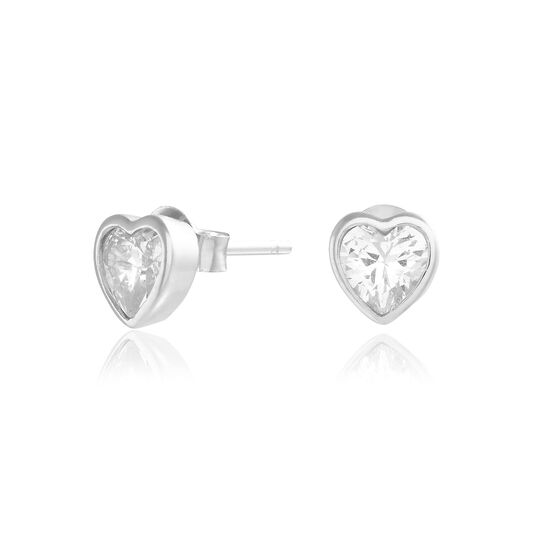 Classic Crystal Heart Studs Silver
