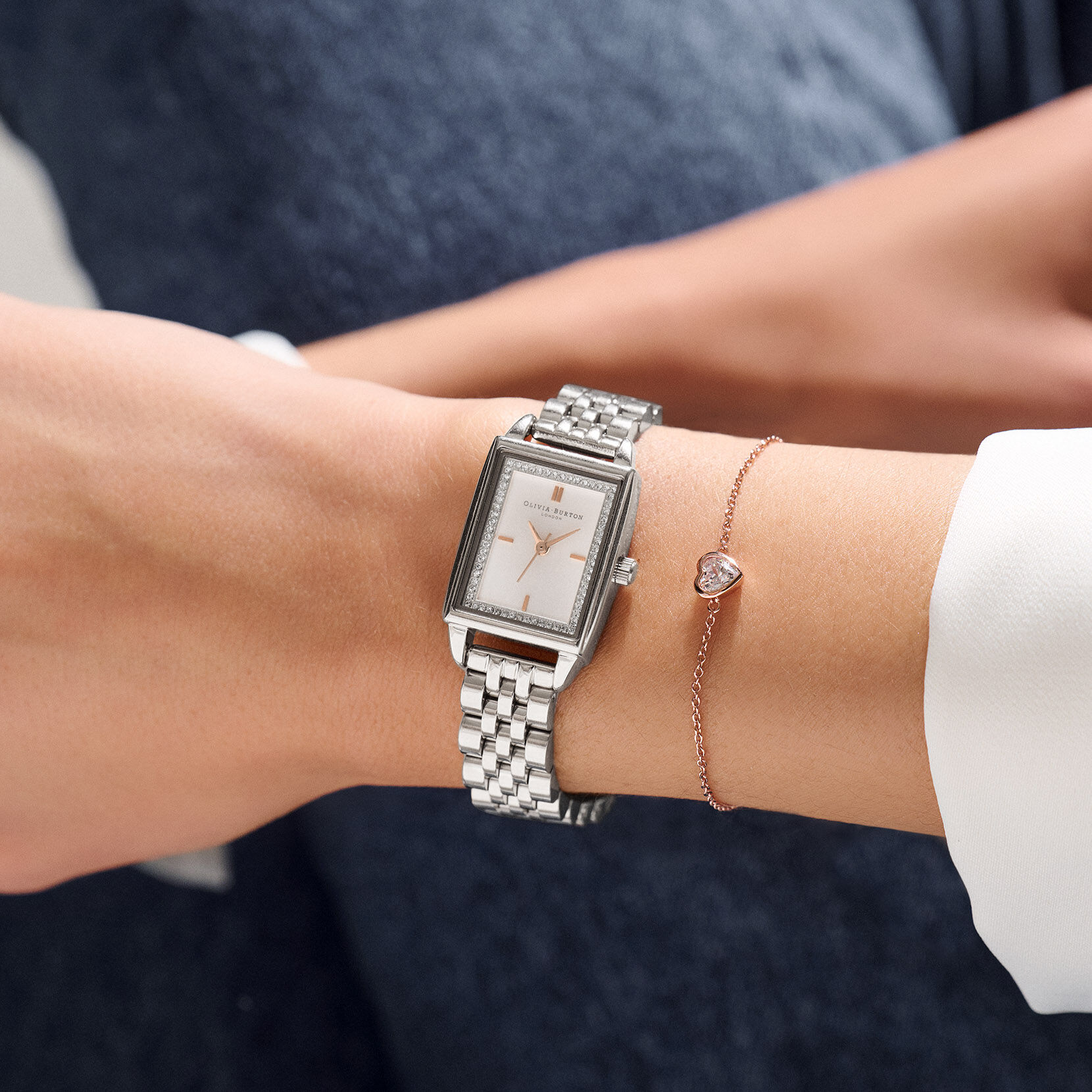 Townhouse 21mm Rectangle White & Silver Bracelet Watch | Olivia Burton  London