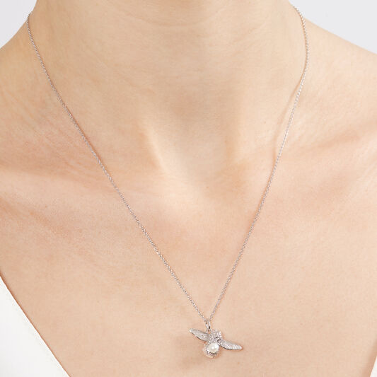 Pearl Bee Pendant Necklace Silver