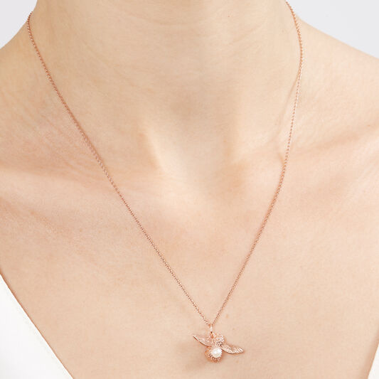 Pearl Bee Pendant Necklace Rose Gold