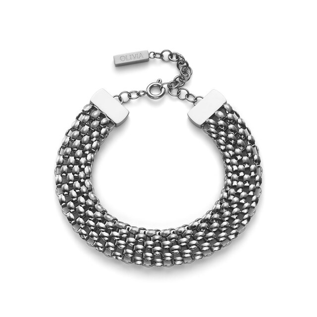 Chequerboard Link Silver Tone Bracelet