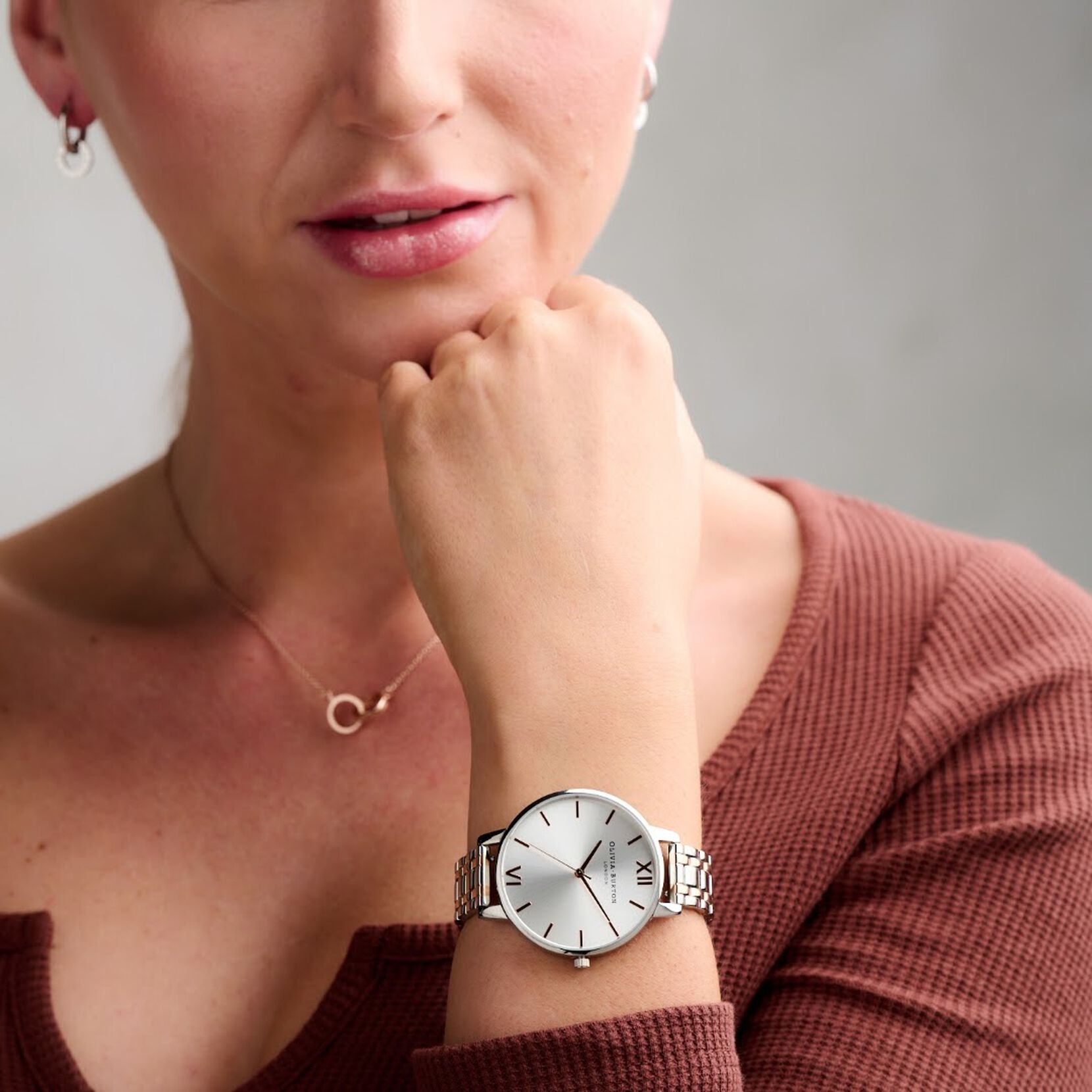 The England Two-tone Watch, Interlink Necklace & Huggie Bundle