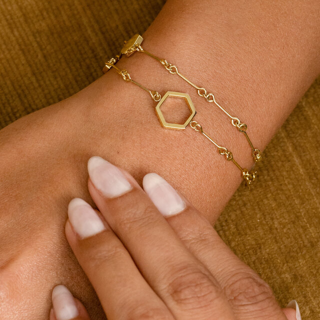 Honeycomb Gold Plated Double Chain Bracelet