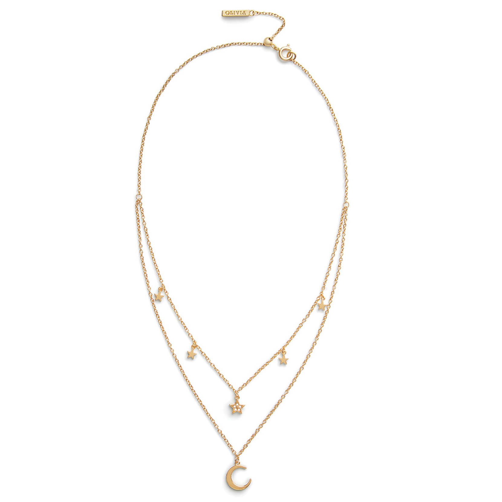 Gold Moon & Star Double Chain Necklace