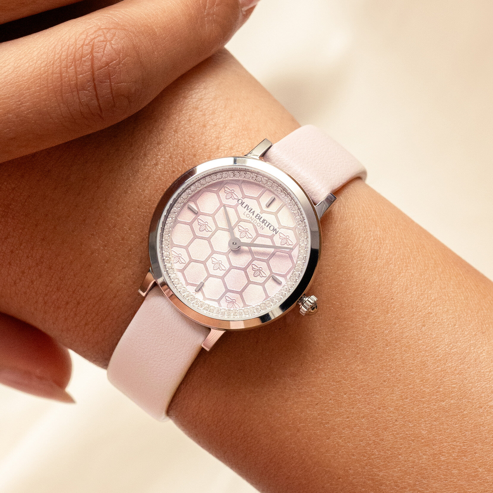 28mm Honeycomb Ultra Slim Silver & Primrose Leather Strap Watch