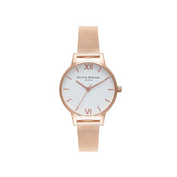  White Dial Rose Gold Mesh Watch 