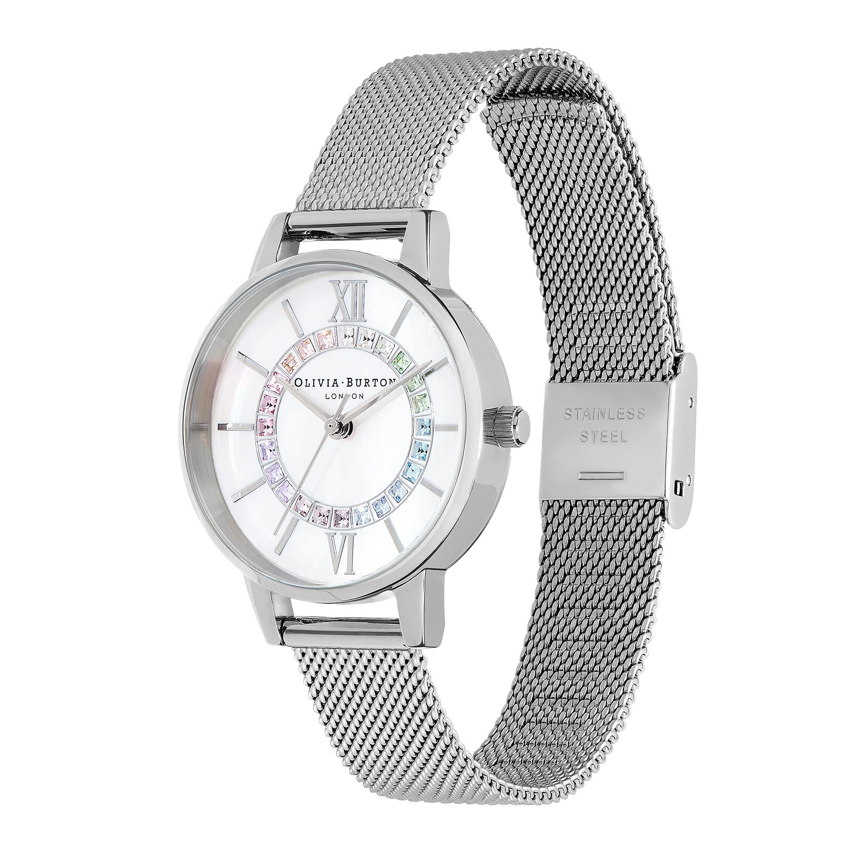 Wonderland 30mm White & Silver Mesh Watch