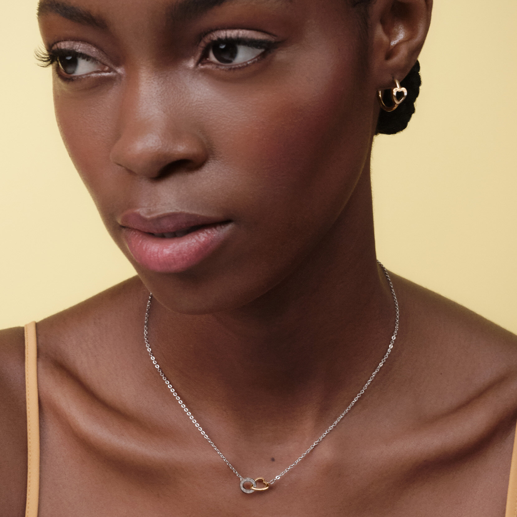 Kindred Interlink Heart Silver & Rose Gold Plated Necklace