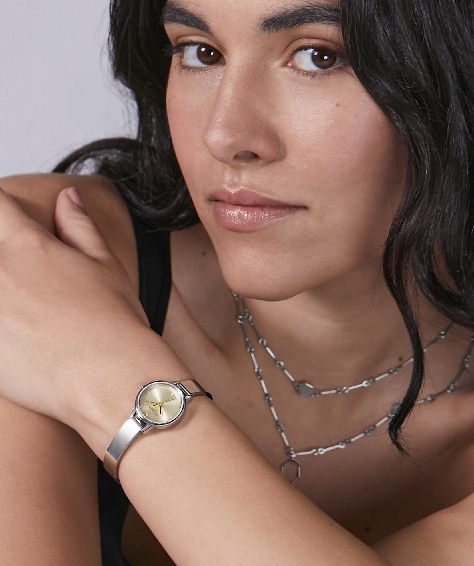 Classic 23mm Mini Champagne & Silver Bangle Watch | Olivia Burton