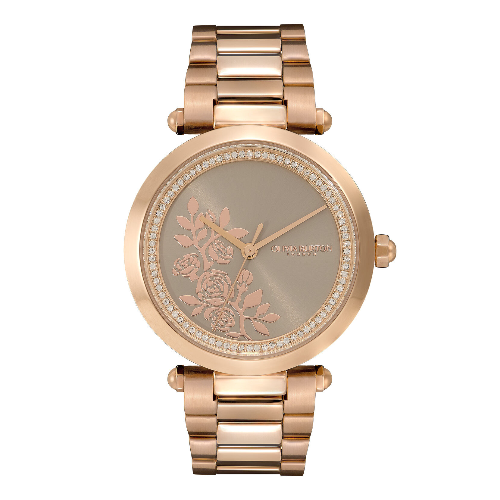 Signature 34mm Floral T-Bar Grey & Carnation Gold Bracelet Watch 