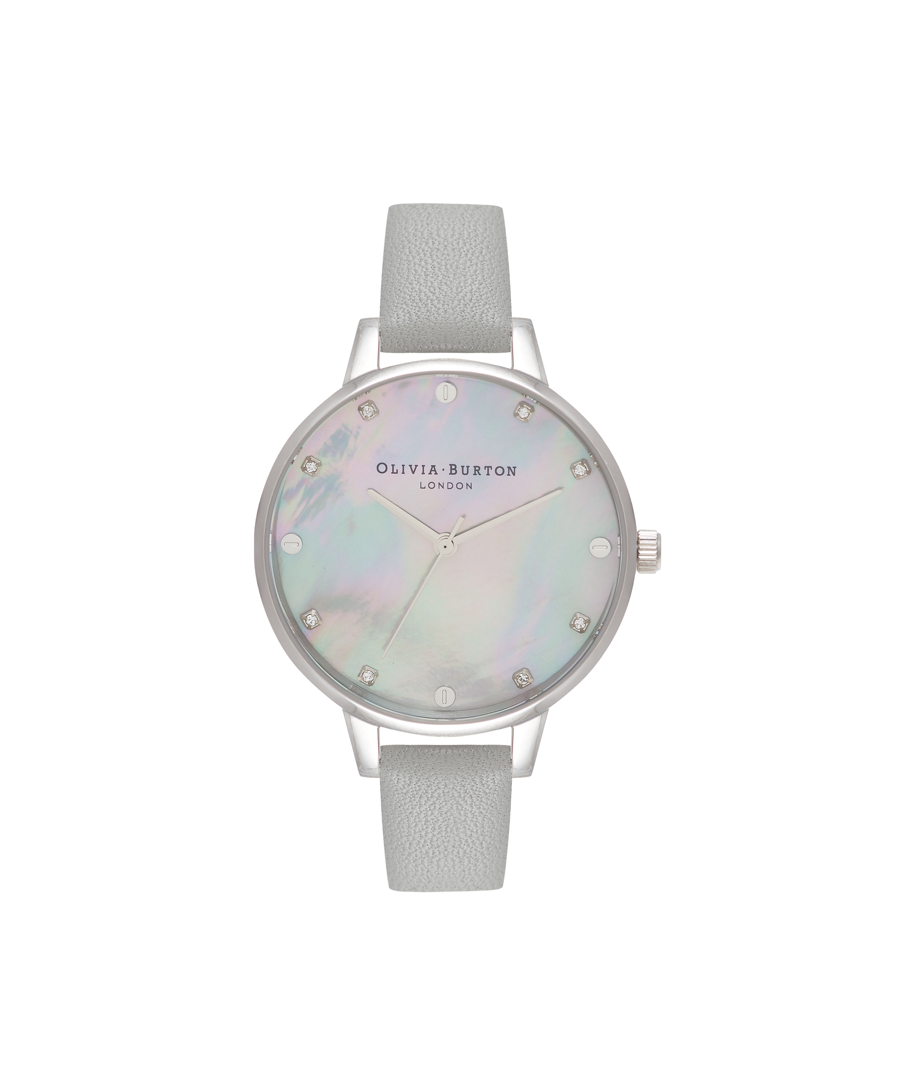 Classics 34mm Silver Gray Leather Strap Watch Olivia Burton London