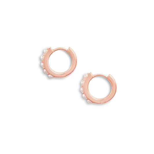 Faux Pearl Huggie Hoop Rose Gold
