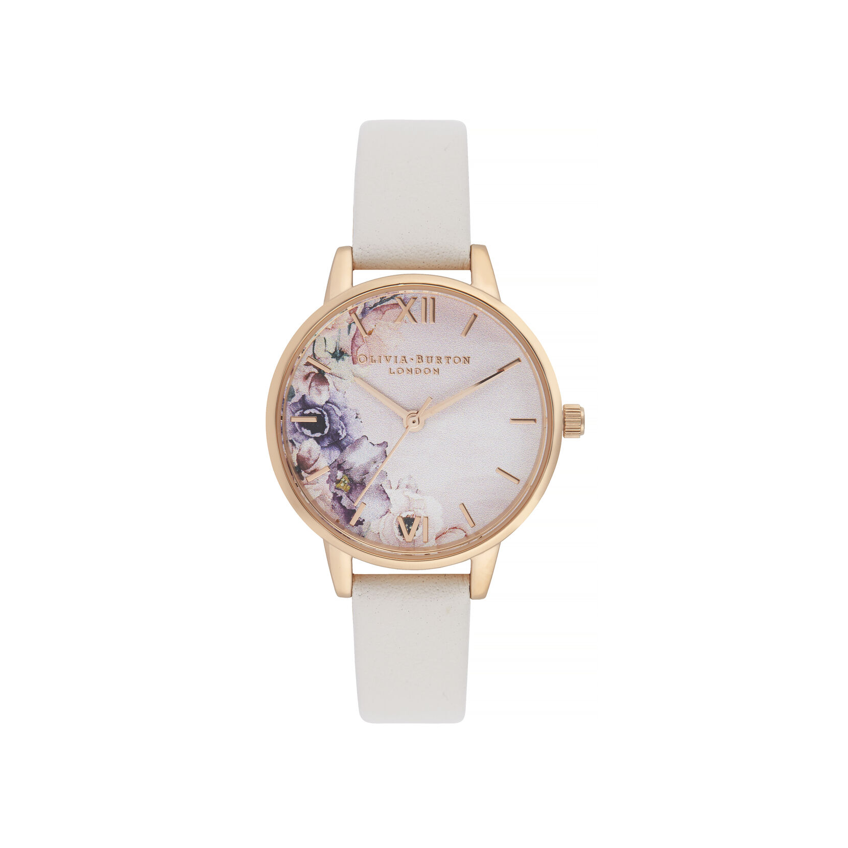 Watercolor Florals 30mm Rose Gold & Blush Leather Strap Watch