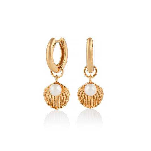 Under The Sea Shell Huggie Hoops White Pearl & Gold