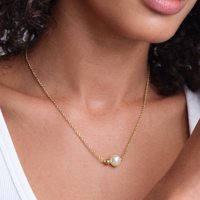 Modern Cream Pearl Gold Plated Necklace