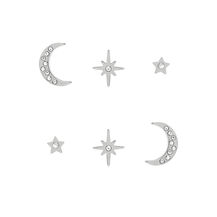 North Star & Moon Silver Stud Earrings Set