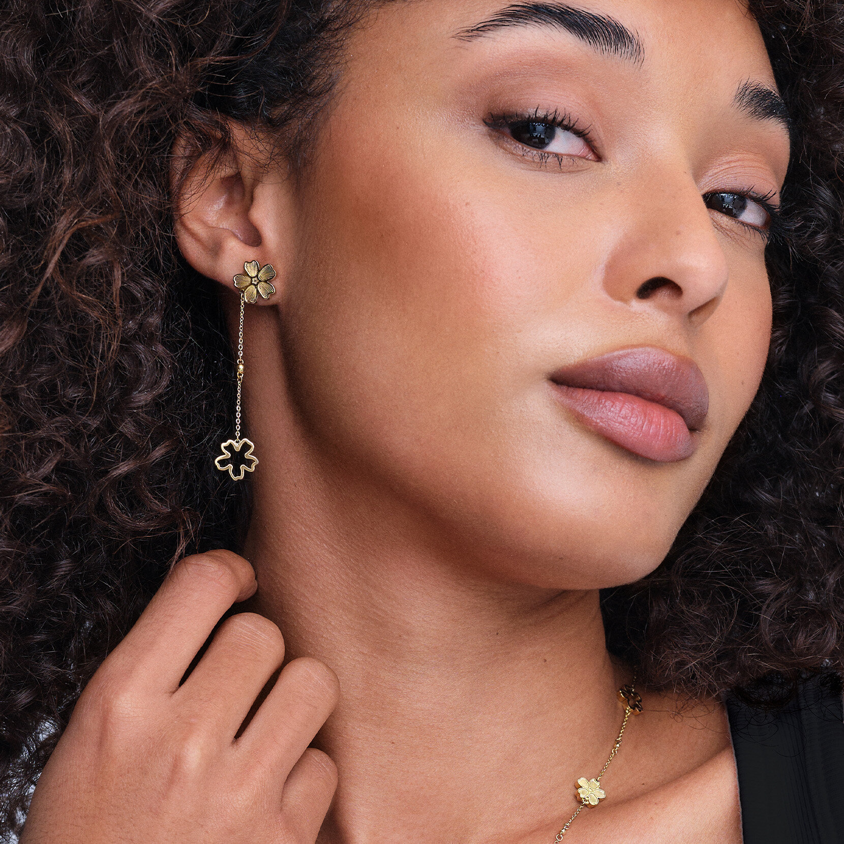 Forget Me Not Floral Gold Plated Drop Earrings