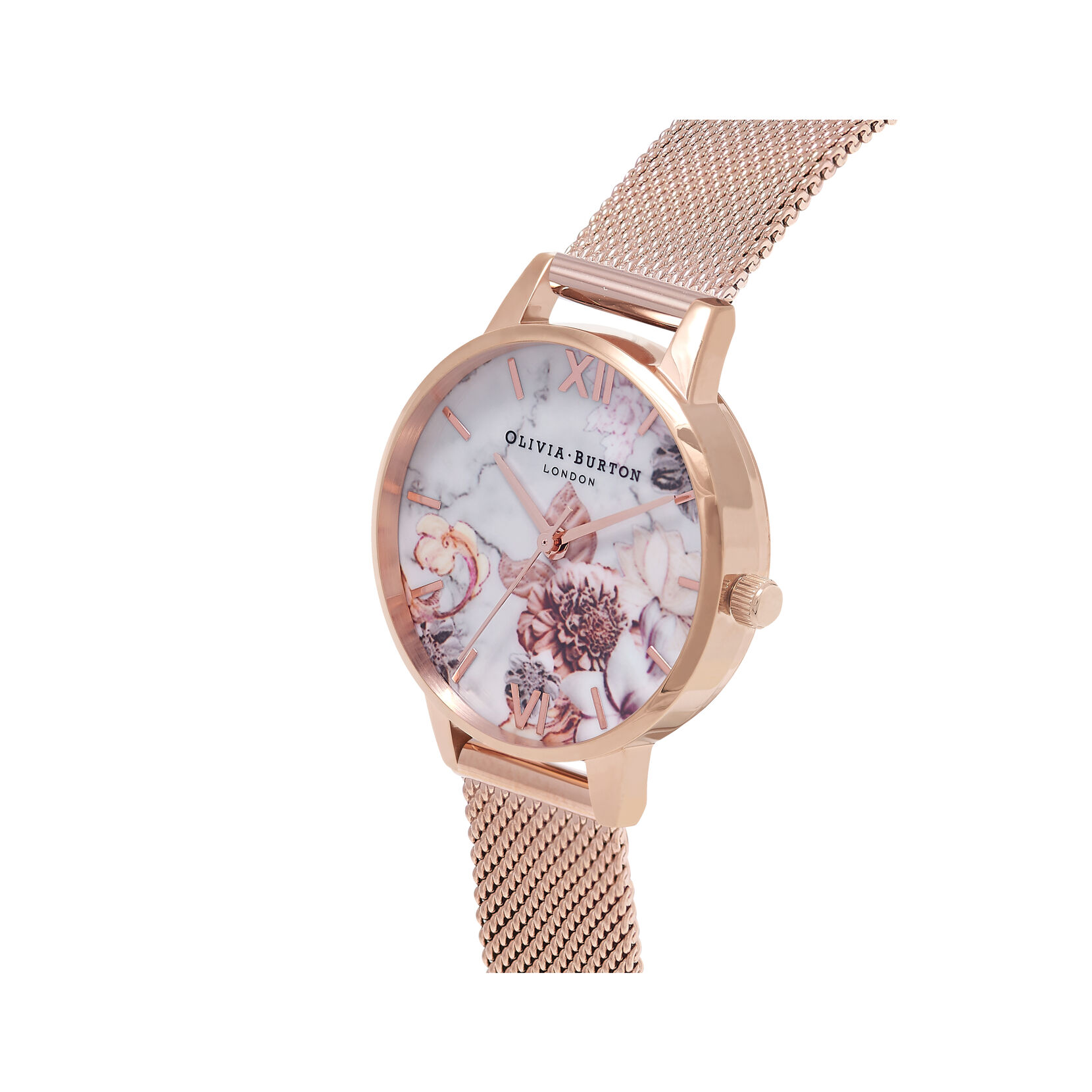 Marble Floral Rose Gold Mesh Watch