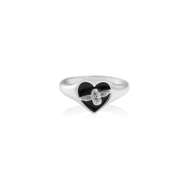 Love Bug Signet Ring Black & Silver M