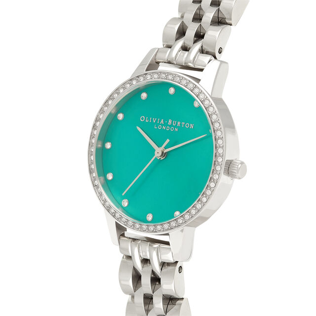 Midi Green Mother Of Pearl Sparkle Bezel, Silver Bracelet Watch