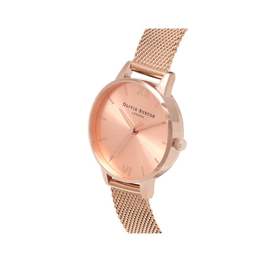 Sunray Dial Midi Dial Rose Gold Mesh